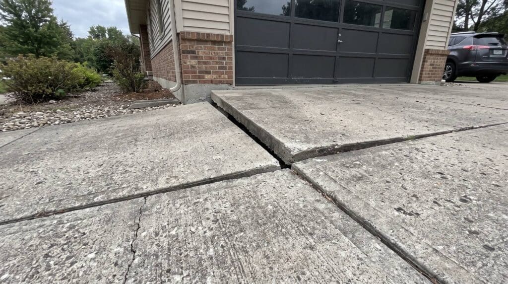 Photo of an uneven garage floor